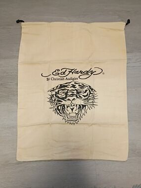 Ed Hardy Cream Drawstring Bag with Black Tiger Print